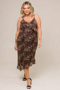 Vestido Midi Samara com Babado Animal Print