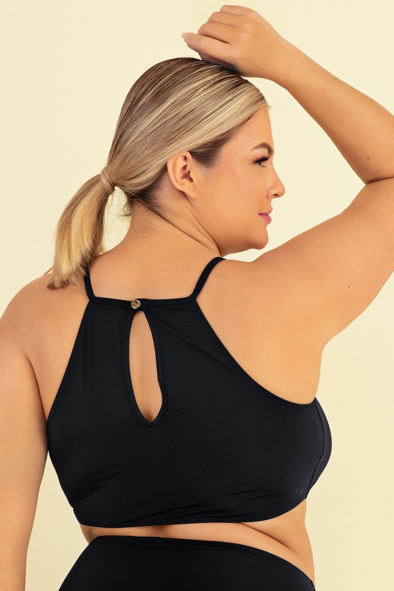 Top Cropped Preto Tiras Plus Size