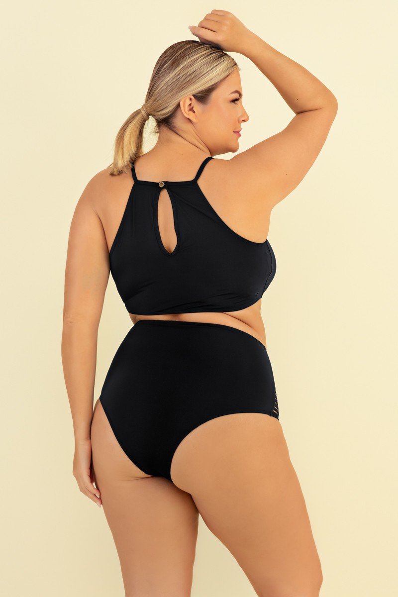 Top Cropped Preto Tiras Plus Size