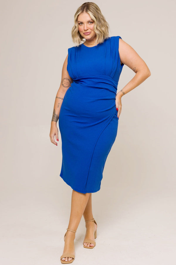 Vestido Midi Plus Size Brenda Canelado Azul Cess