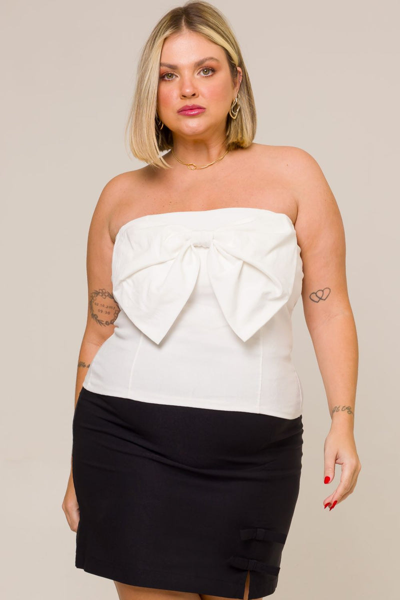 Blusa Tomara que Caia Laço Flora Branco