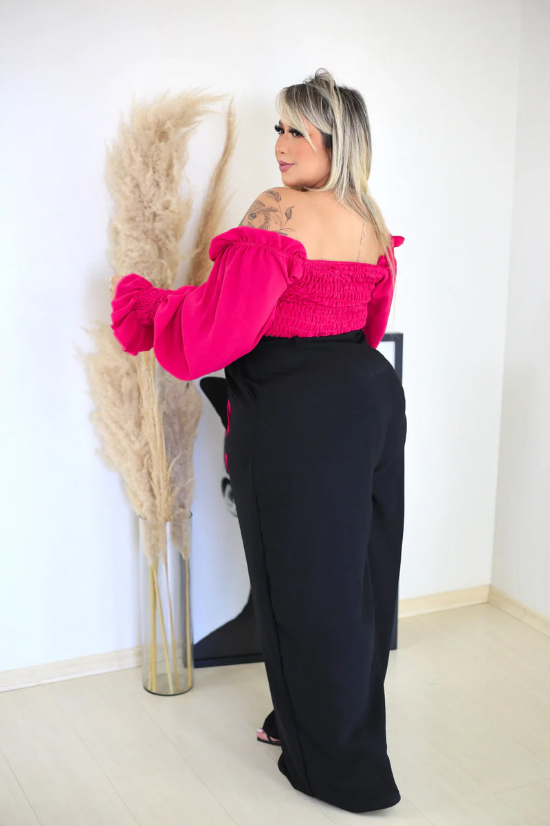 Conjunto Marcelle Calça preta Cropped Pink