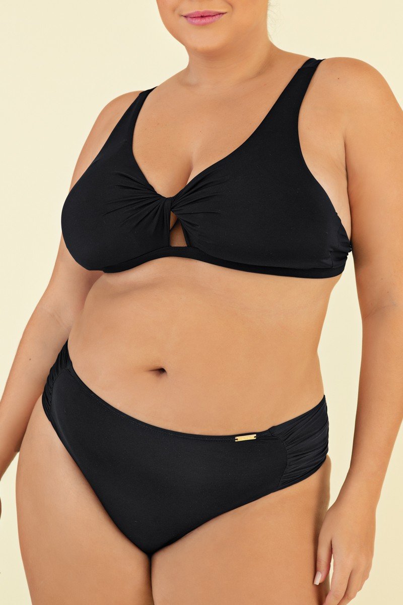 Biquíni Plus Size Preto Lateral Média Empina Bumbum