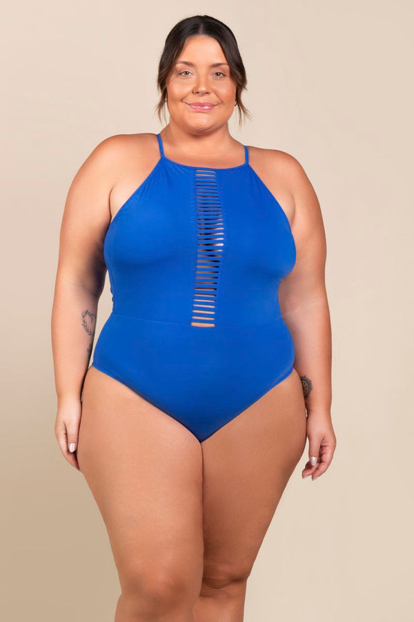 Maiô Best Seller Plus Size Com Decote Tiras Vazadas Preto Mardu