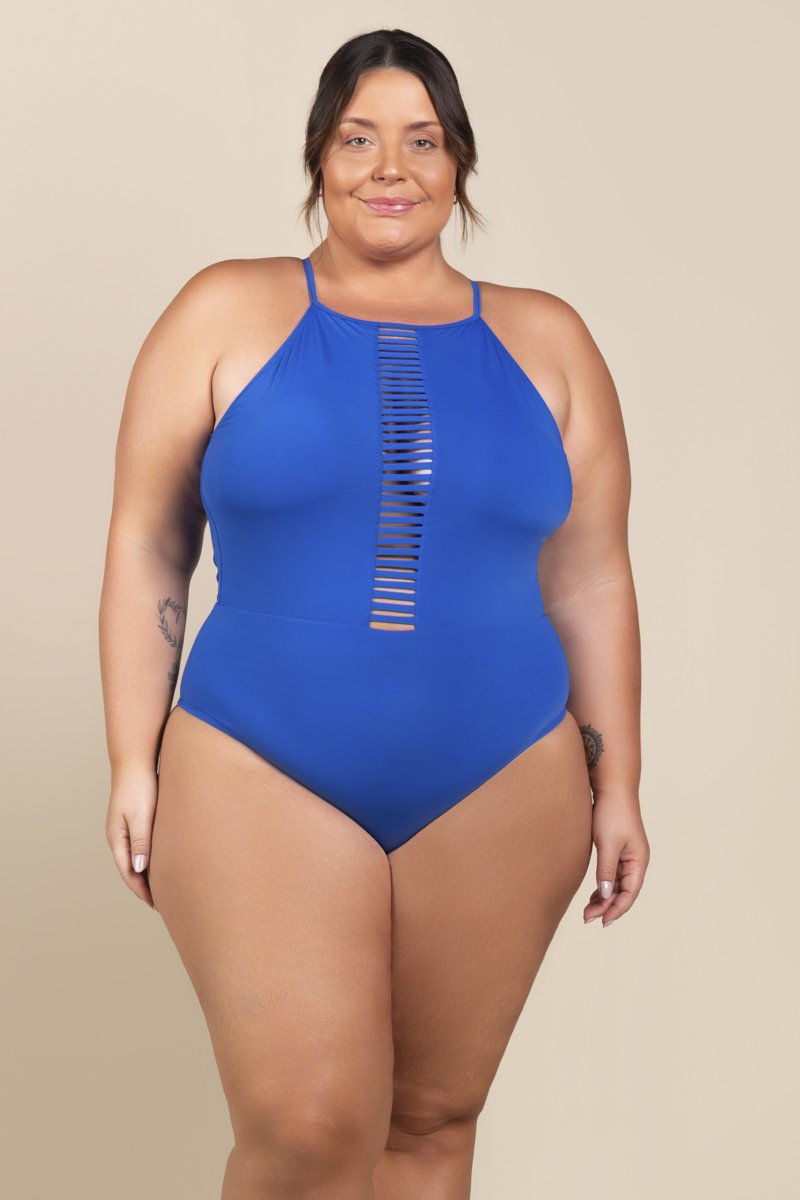 Maiô Best Seller Plus Size Com Decote Tiras Vazadas Preto Mardu