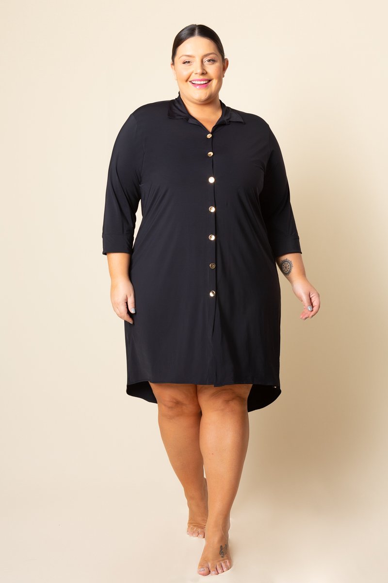 Vestido Chemise Plus Size Alongada Fluity Com Botões Serena Mardu