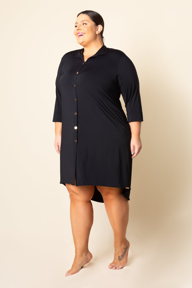 Vestido Chemise Plus Size Alongada Fluity Com Botões Serena Mardu