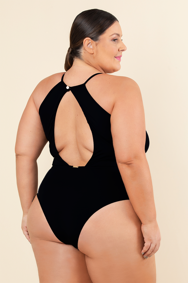 Maiô Plus Size Decote Profundo Em Tiras Alcaparra Mardu