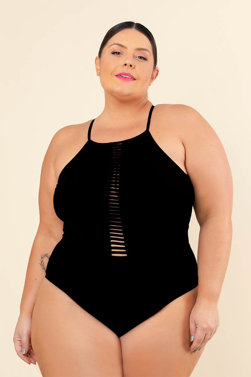 Maiô Plus Size Decote Profundo Em Tiras Alcaparra Mardu